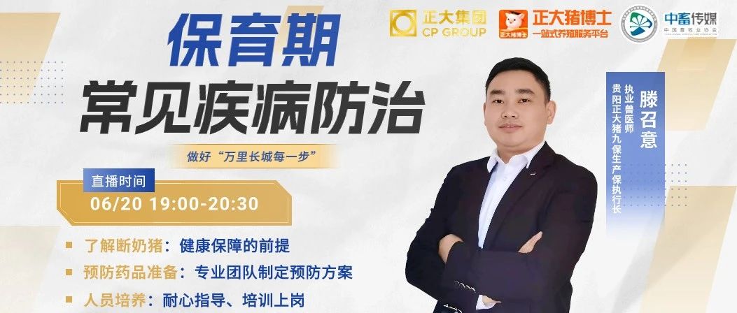 【20日晚19:00】做好“万里长城每一步”：贵阳正大猪九保生产保执行长为您讲解保育期常见疾病防治知识！
