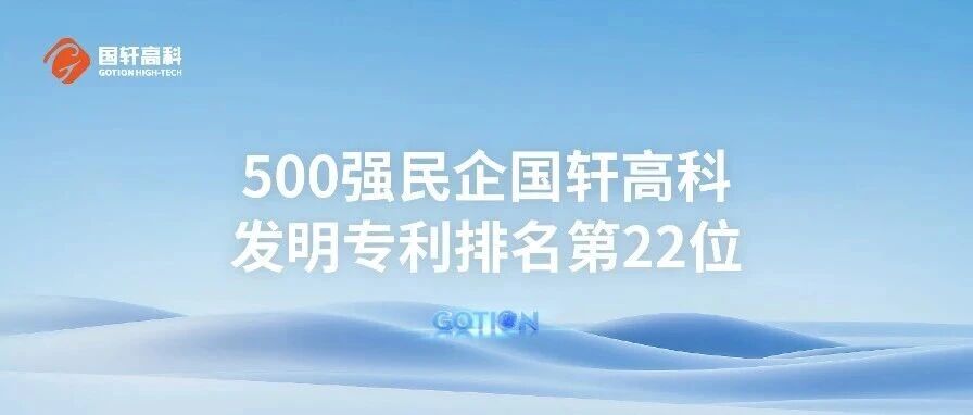 500强民企国轩高科发明专利排名第22位