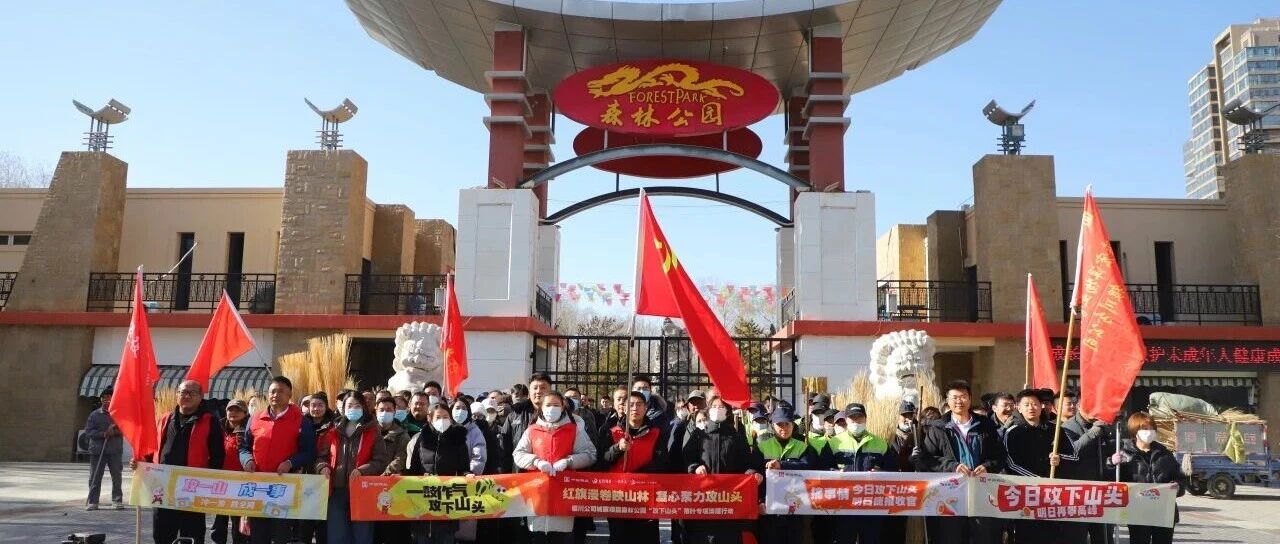 红旗漫卷映山林  凝心聚力攻山头——银川森林公园“攻下山头”落叶专项清理行动